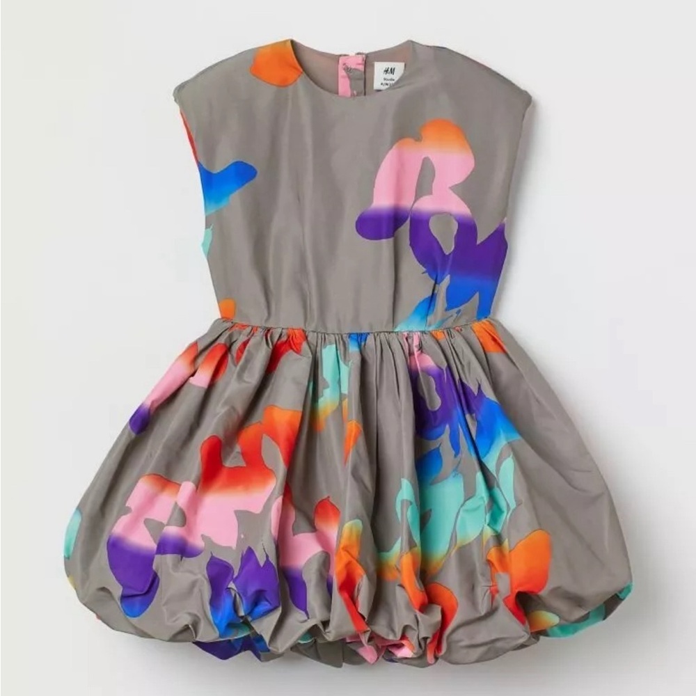 H&M STUDIO A/W 2022 size US 12 EUR 44 Grey Baloon Multi Colored Mini Dress